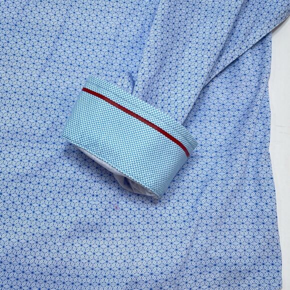 Buttercloth Shirt Men Size XL Blue Button Up Geometric Smart Casual Performance - Picture 6 of 12